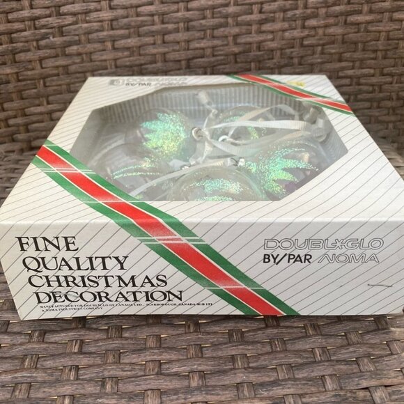 VINTAGE Christmas Bulb Noma Doubleglo Clear Silver Glitter Set of 5 Original Box - Picture 4 of 9